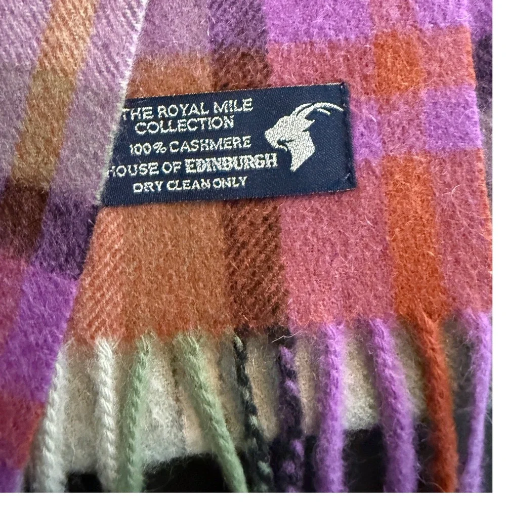 The Royal Mile Collection 100% Cashmere Scarf House of Edinburgh Plaid Purple